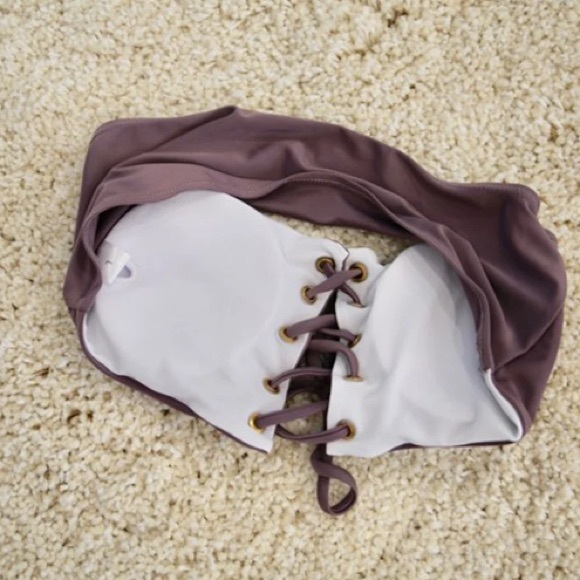 Sexy Strapless Tie Front Mauve Bikini - Picture 4 of 4